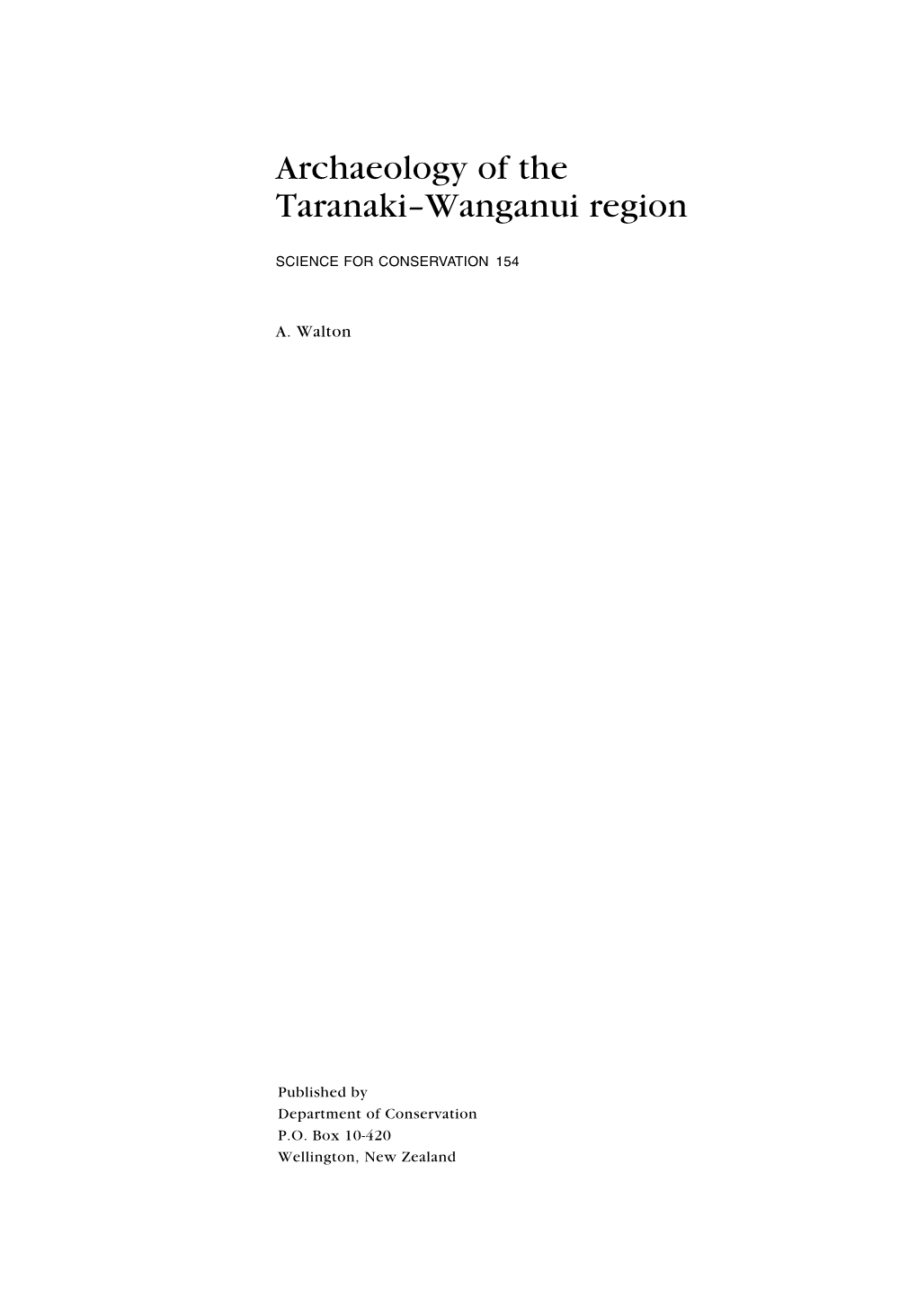 Archaeology of the Taranaki-Wanganui Region / A