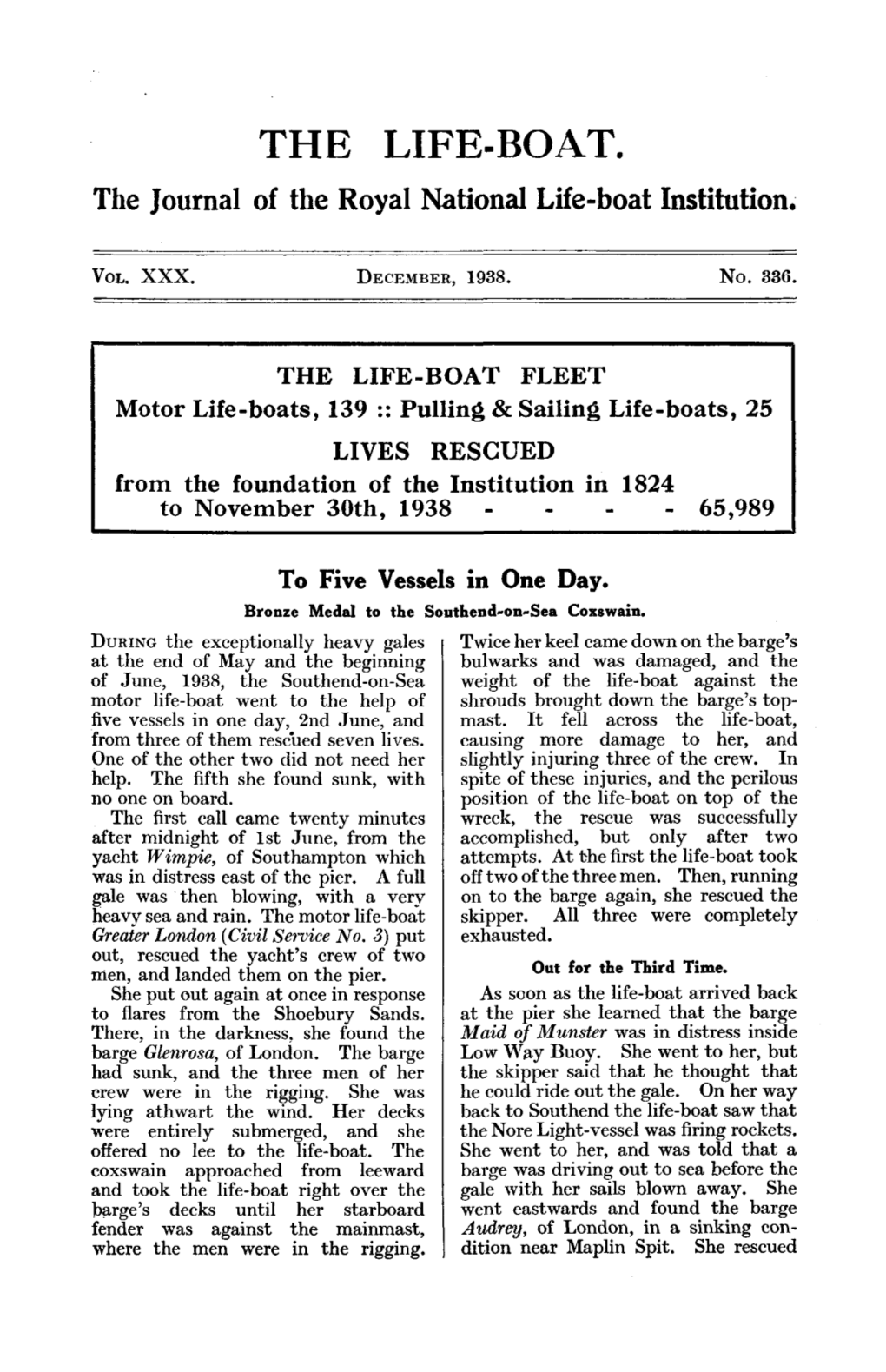 THE LIFE-BOAT. the Journal of the Royal National Life-Boat Institution