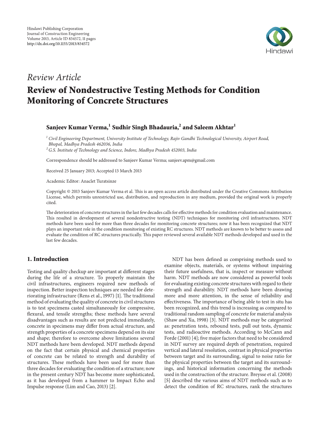 Review of Nondestructive Testing Methods for Condition Monitoring of Concrete Structures