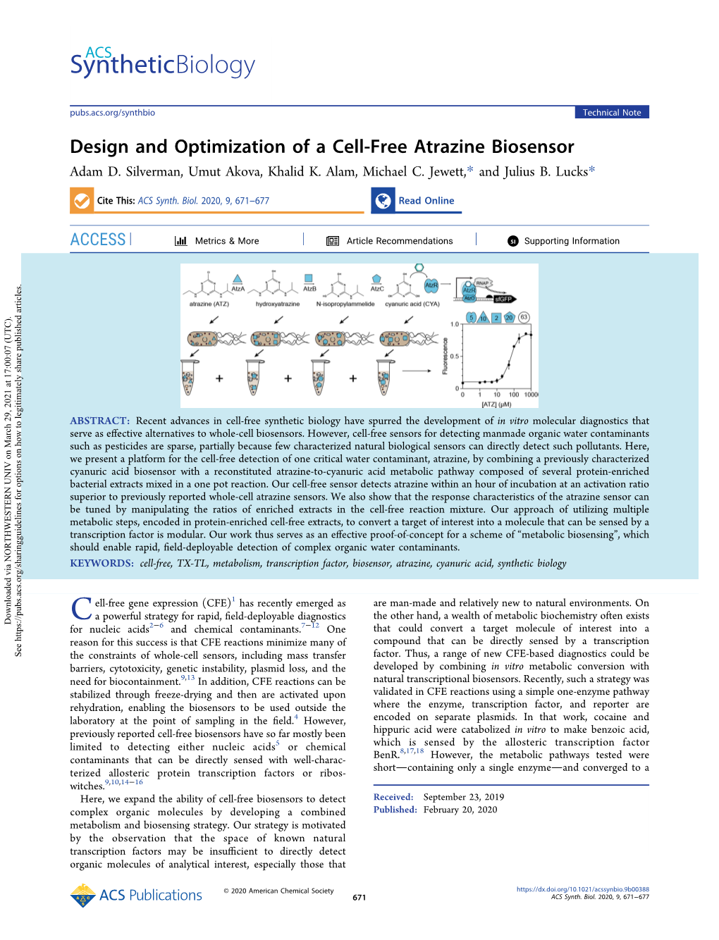 Design and Optimization of a Cell-Free Atrazine Biosensor Adam D