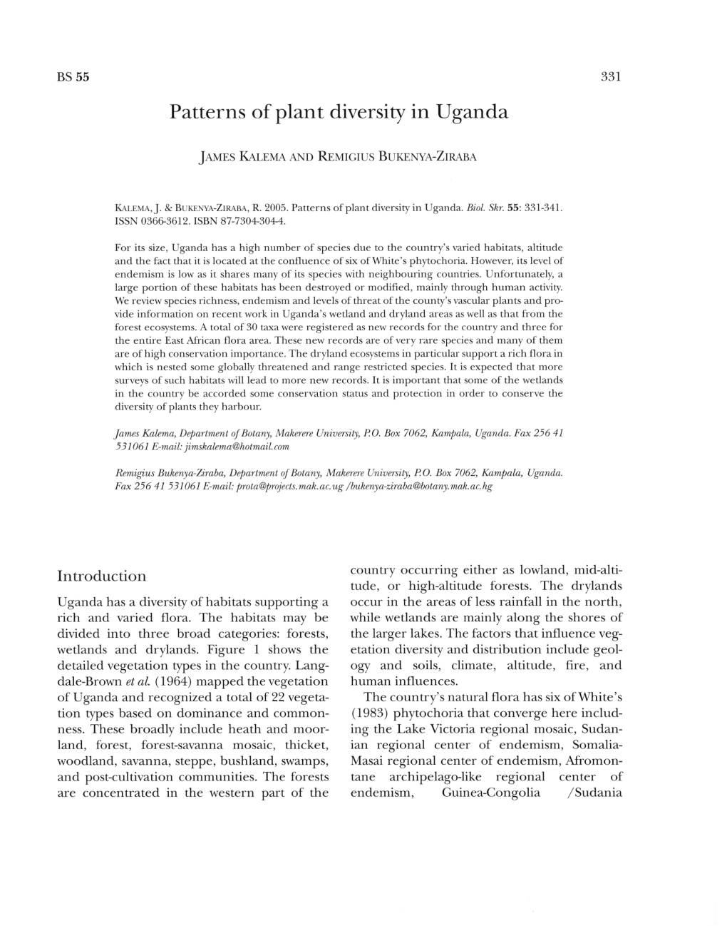 Patterns of Plant Diversity in Uganda