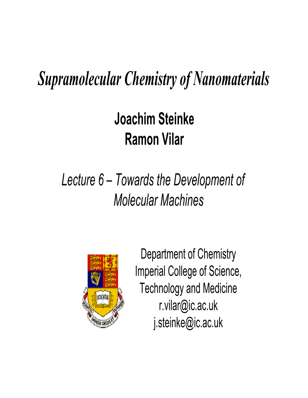 Supramolecular Chemistry of Nanomaterials