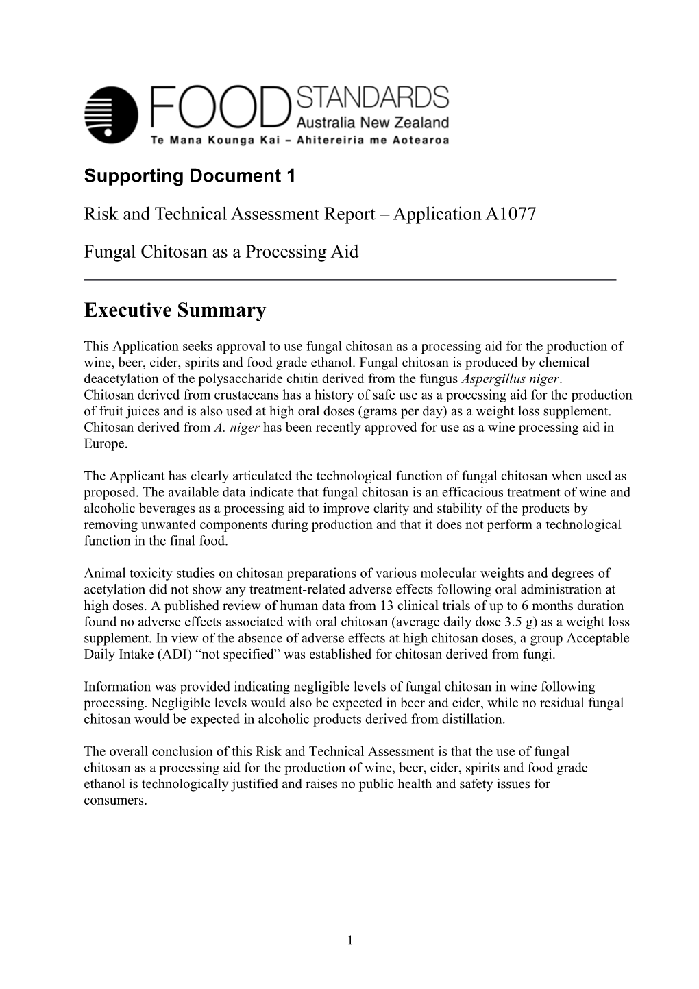 Risk and Technical Assessment Report Application A1077