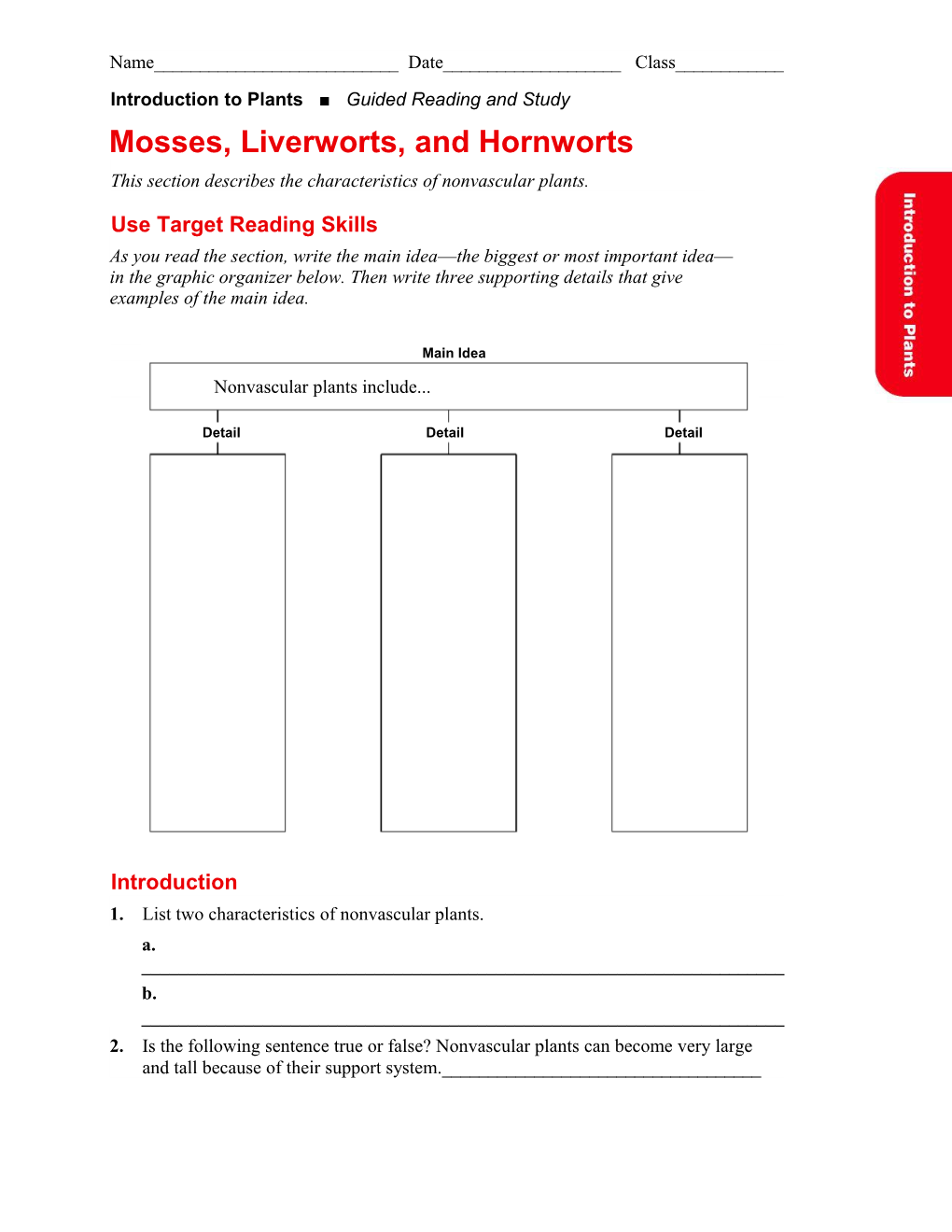 Introduction to Plants Guided Reading and Study