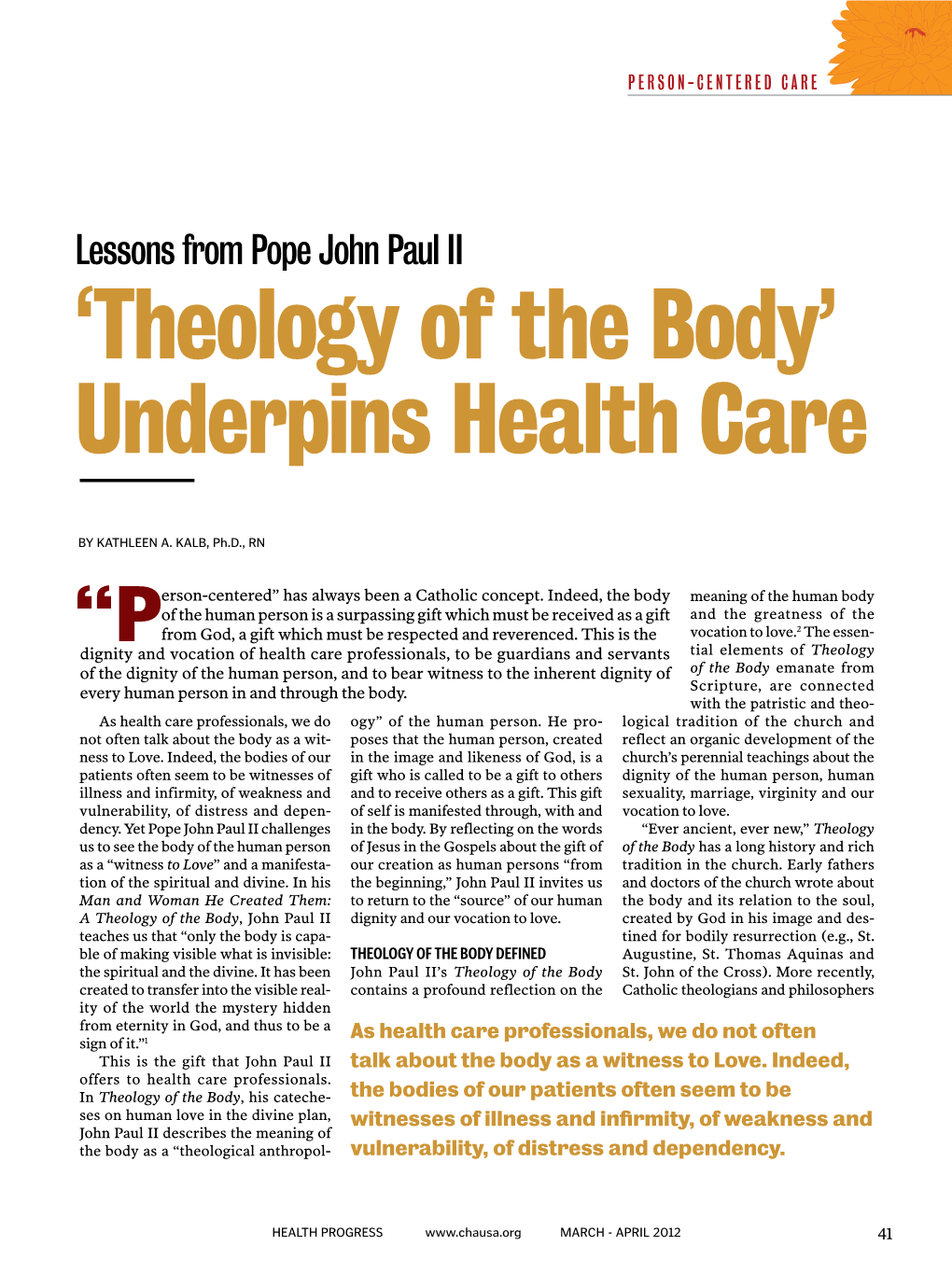 'Theology of the Body' Underpins Health Care