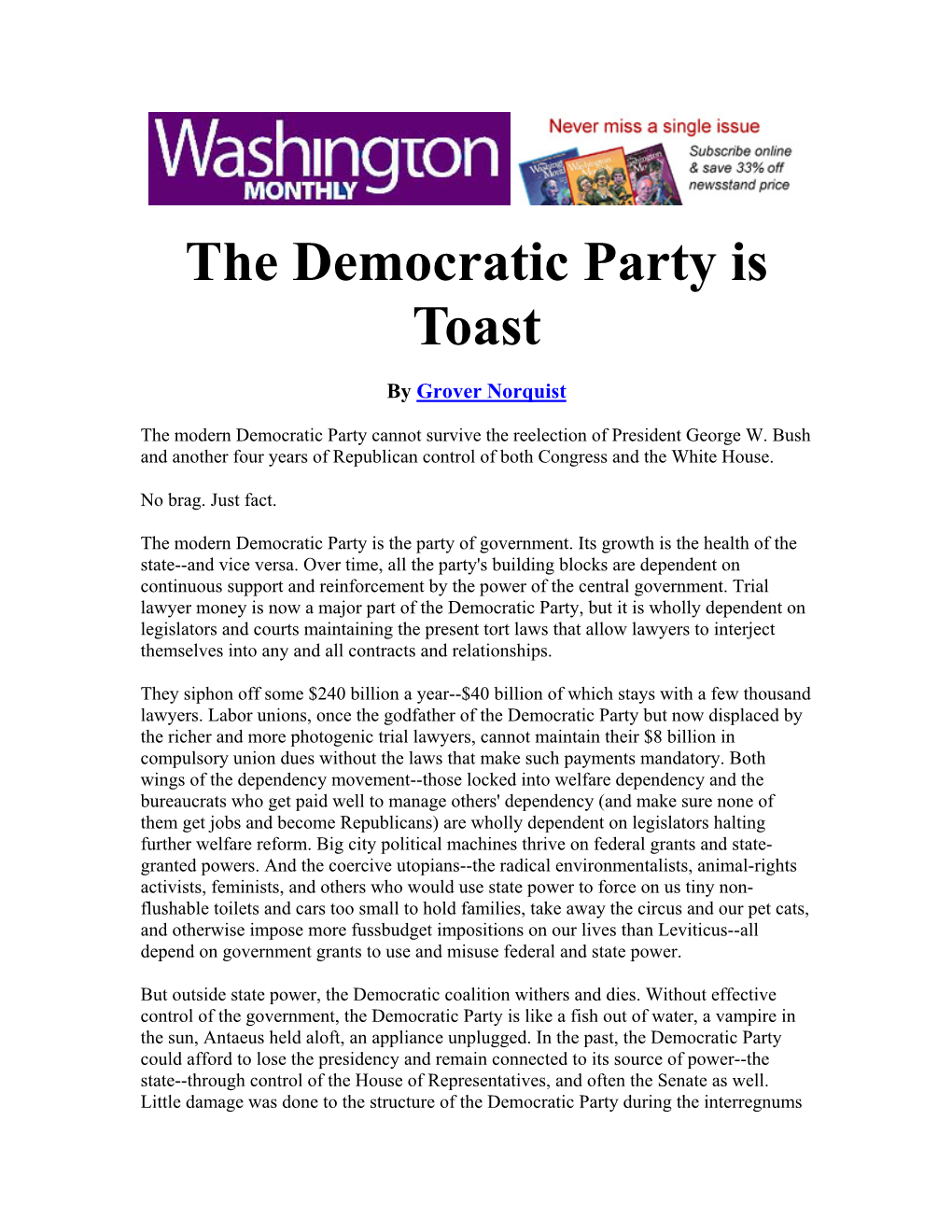 The Democratic Party Is Toast