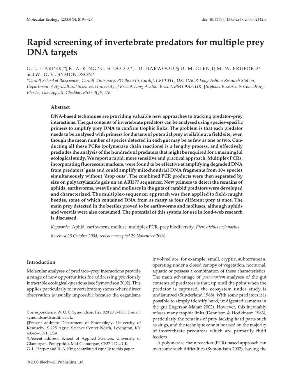 Rapid Screening of Invertebrate Predators for Multiple Prey DNA