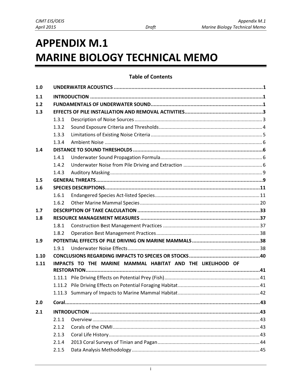 Tech Memo Marine Biology