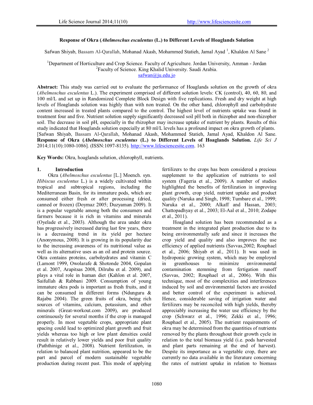 Life Science Journal 2014;11(10)