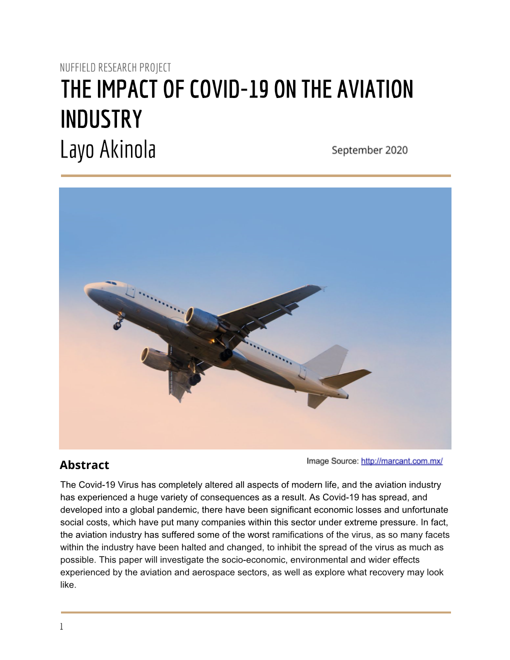 THE IMPACT of COVID-19 on the AVIATION INDUSTRY Layo Akinola