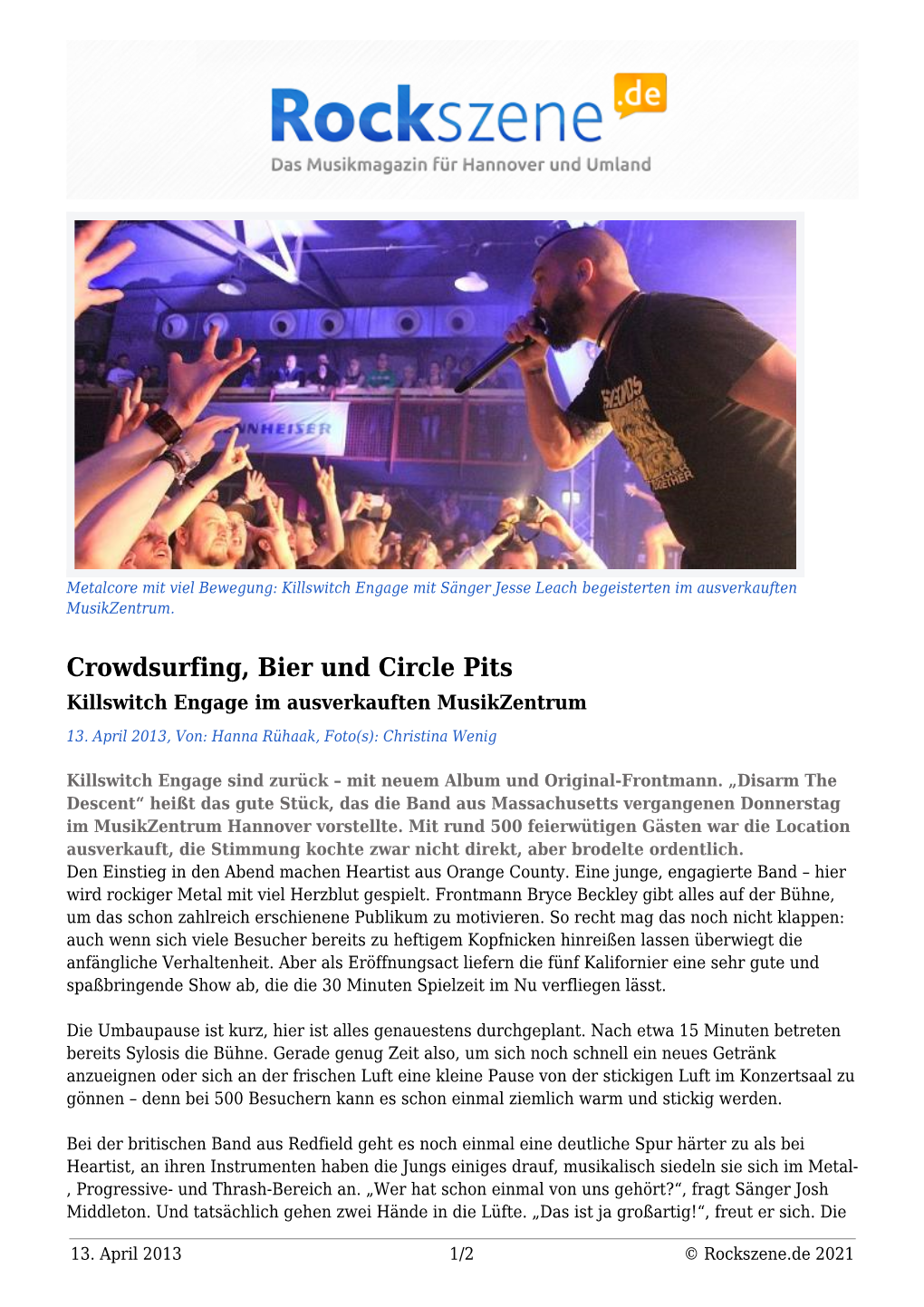 Crowdsurfing, Bier Und Circle Pits Killswitch Engage Im Ausverkauften Musikzentrum