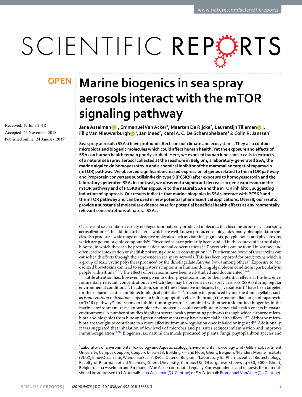 Marine Biogenics in Sea Spray Aerosols Interact with the Mtor