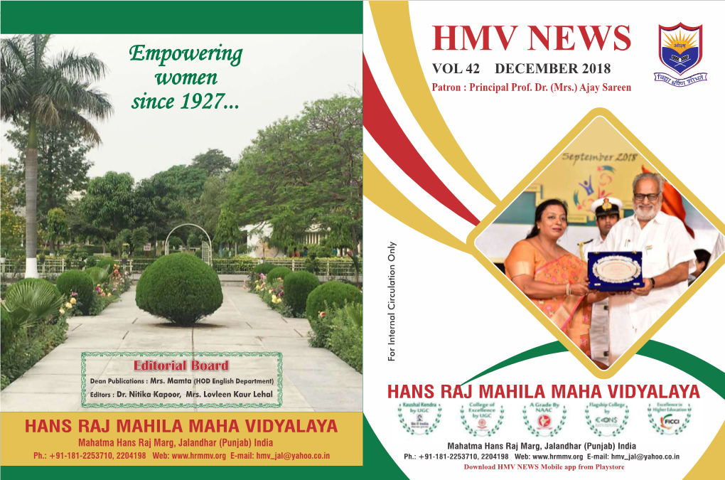 HMV NEWS VOL 42 DECEMBER 2018 Women Patron : Principal Prof