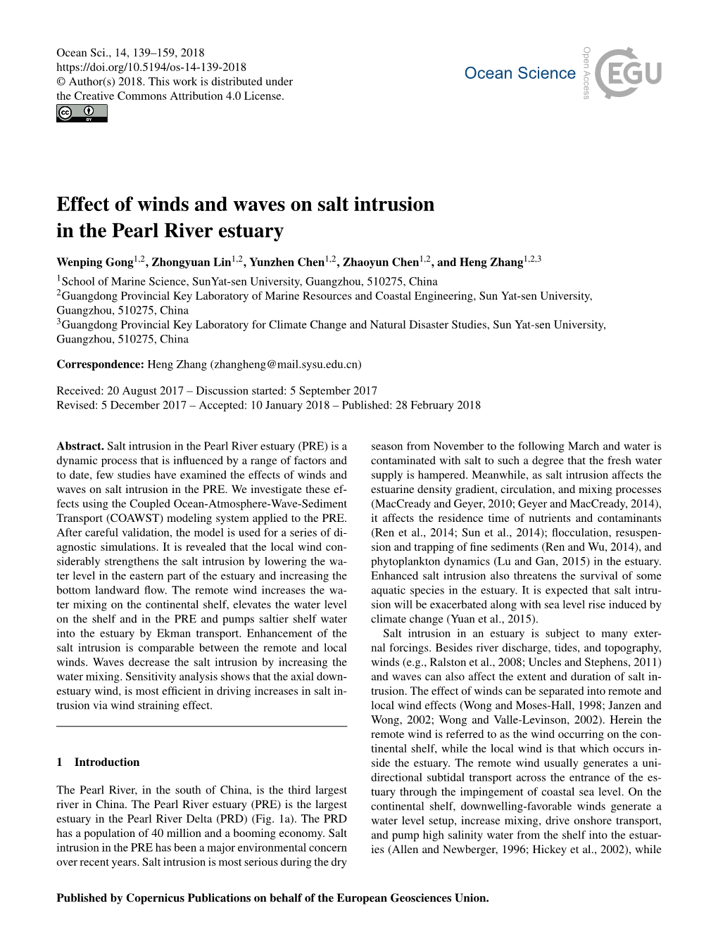 Effect of Winds and Waves on Salt Intrusion in the Pearl River Estuary