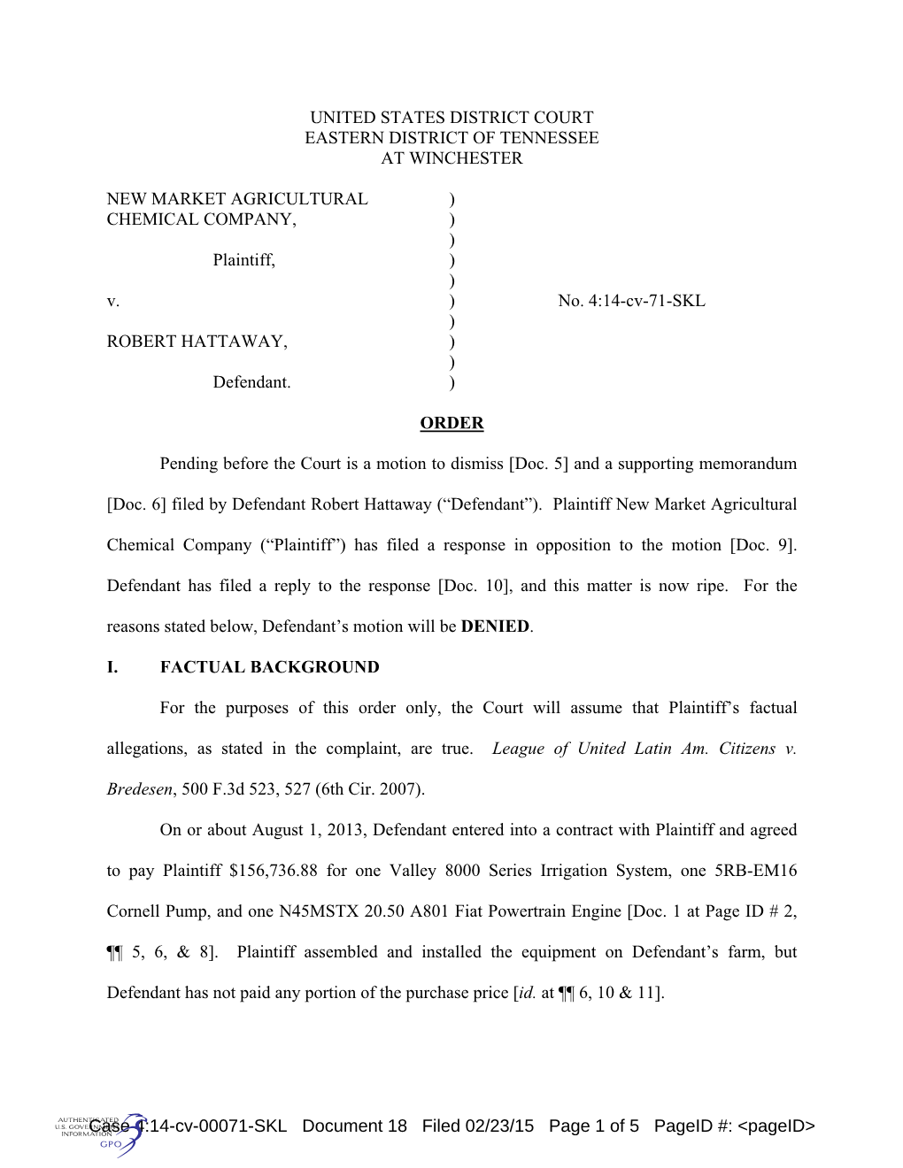 United States District Court Eastern District of Tennessee at Winchester