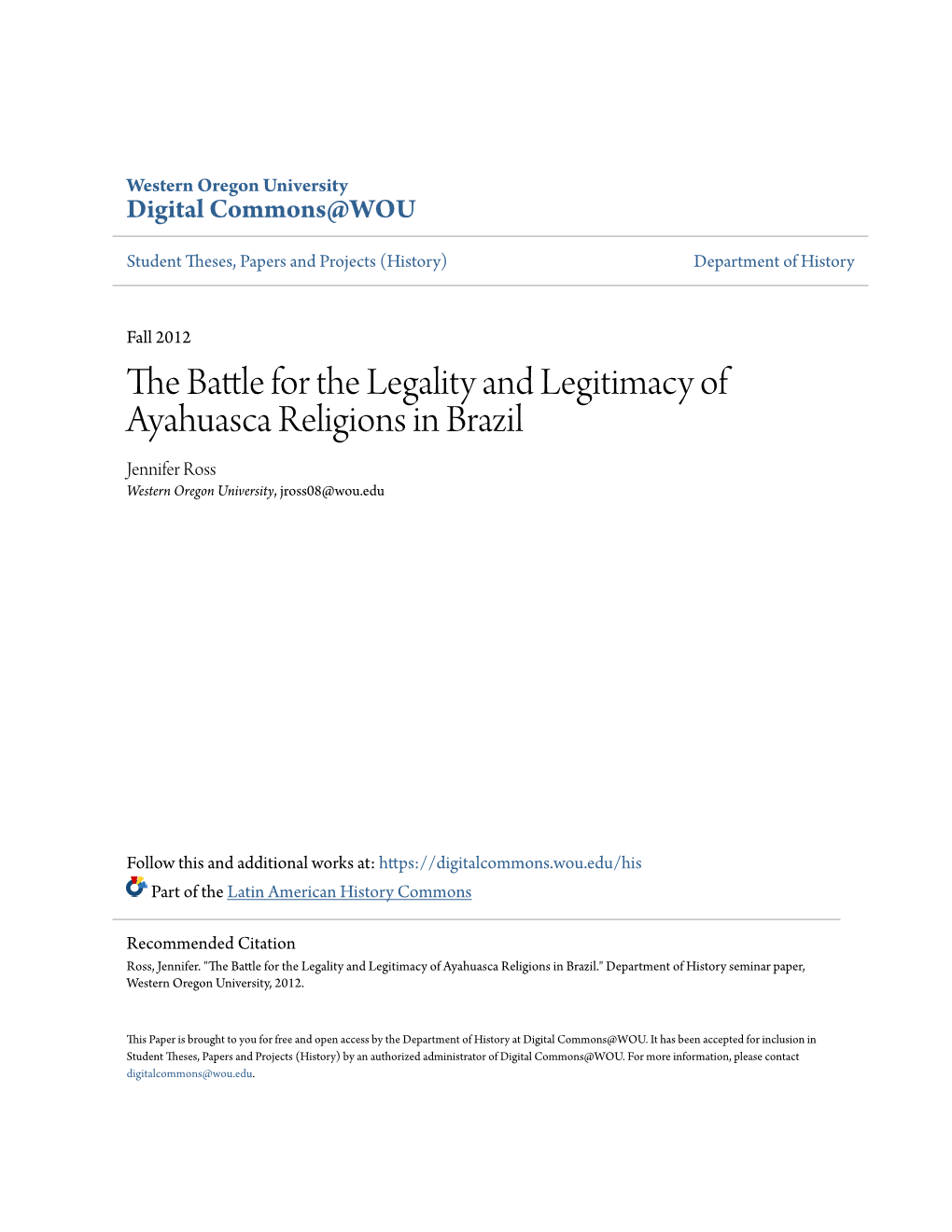 The Battle for the Legality and Legitimacy of Ayahuasca Religions in Brazil