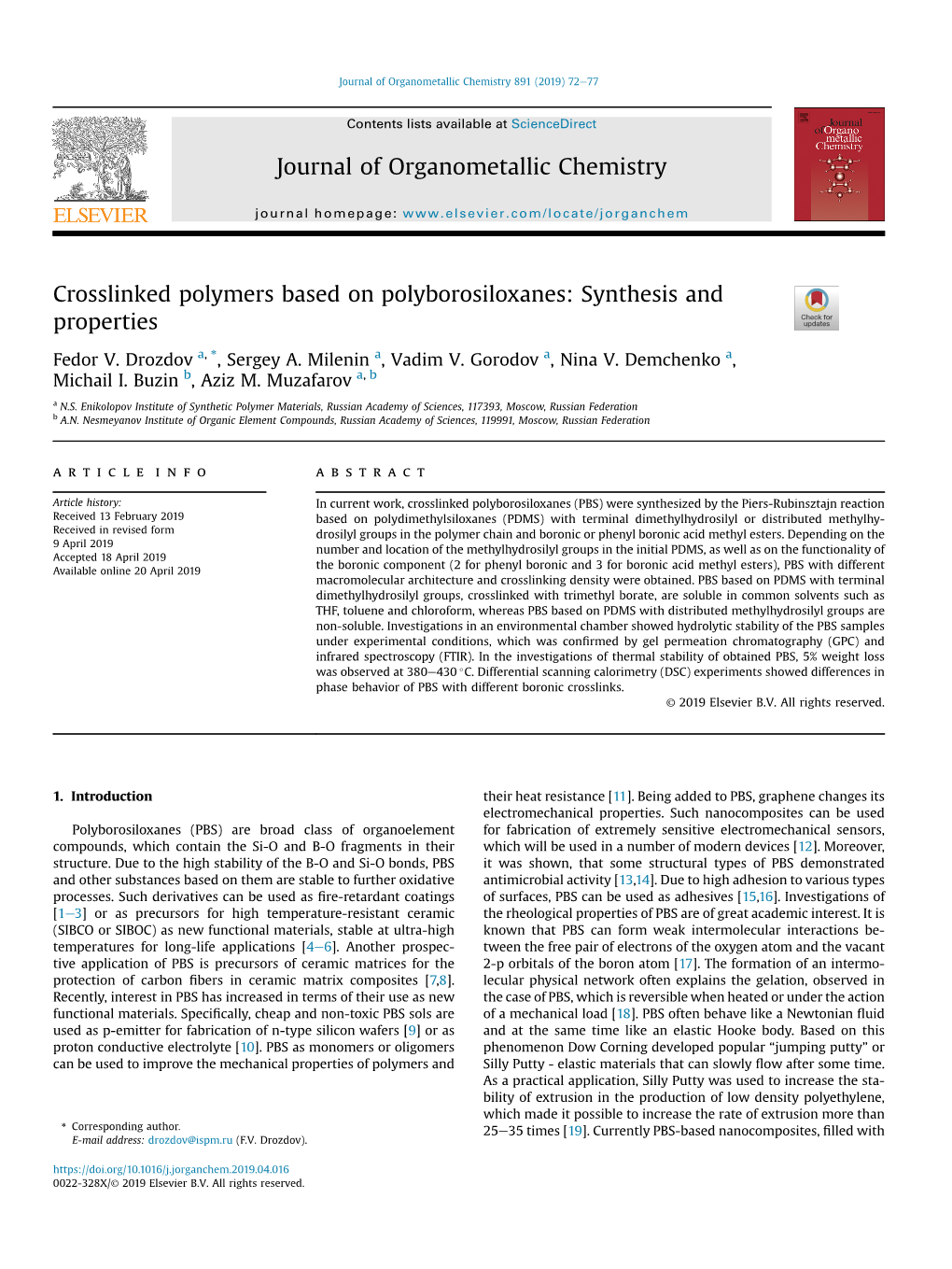 Crosslinked Polymers Based on Polyborosiloxanes: Synthesis and Properties