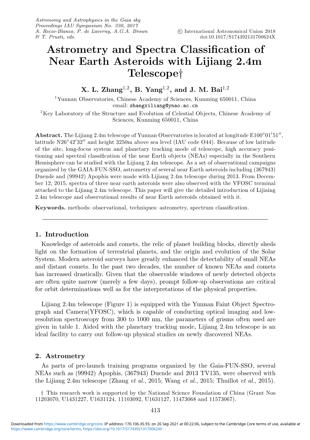 Astrometry and Spectra Classification of Near Earth Asteroids with Lijiang