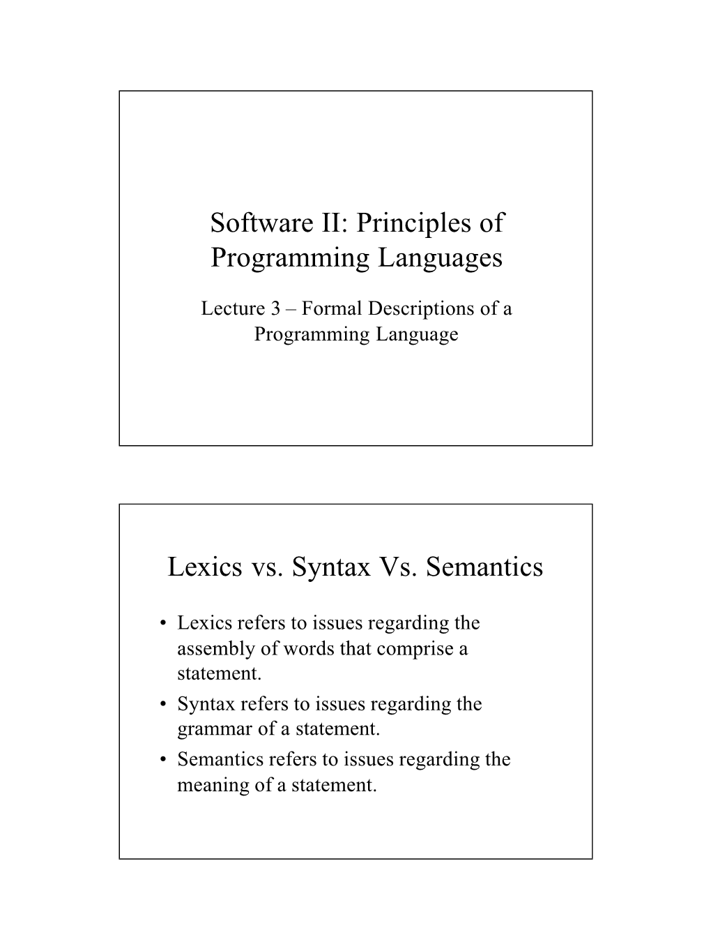 Principles of Programming Languages Lexics Vs. Syntax Vs. Semantics