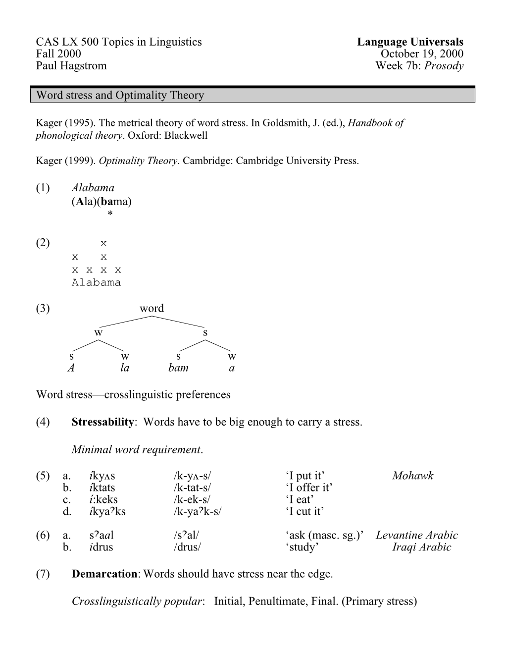 Prosody Word Stress and Optimality Theory