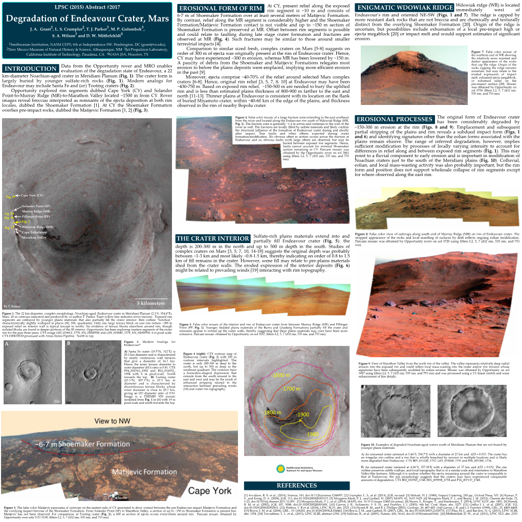 Degradation of Endeavour Crater, Mars