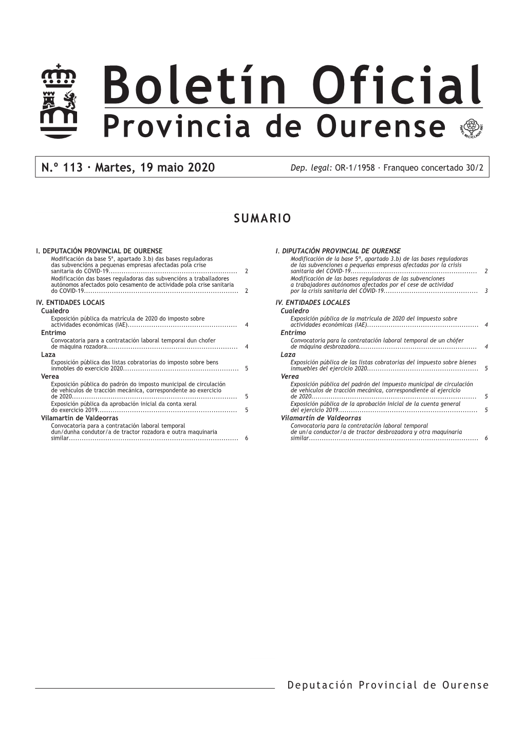 Boletín Oficial Provincia De Ourense