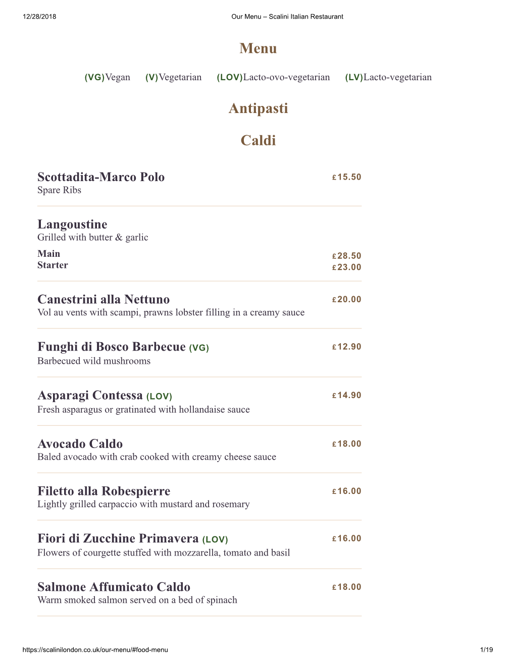 Menu Antipasti Caldi