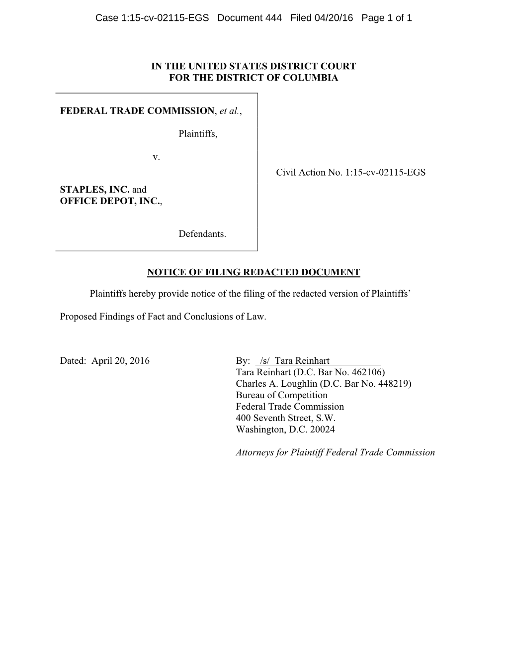 Proposed Findings of Fact and Conclusions of Law of Plaintiffs