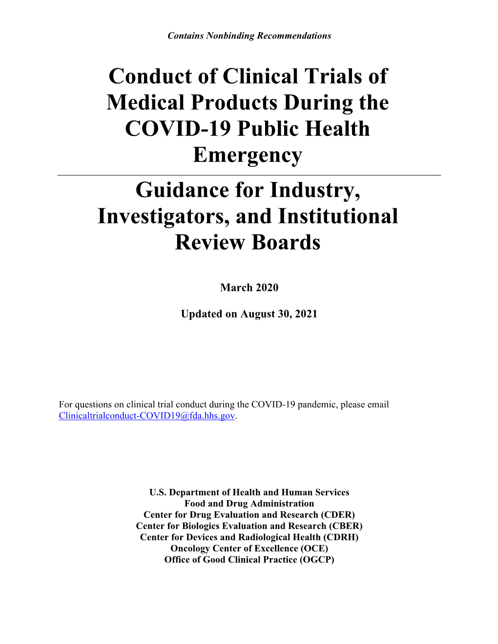 Guidance on Conduct of Clinical Trials During COVID-19