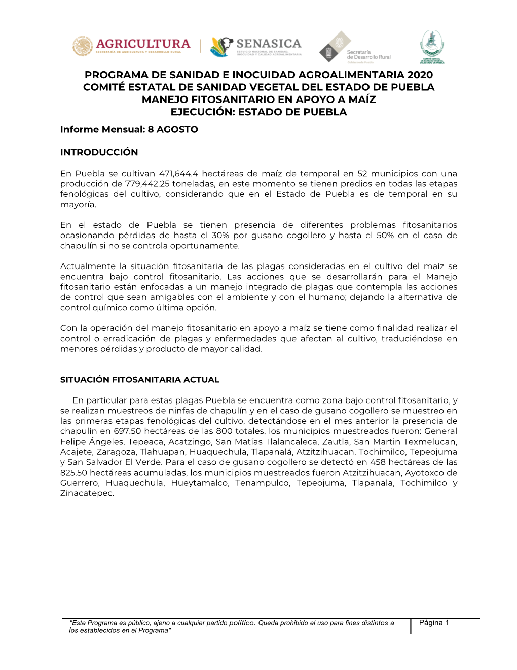 Programa De Sanidad E Inocuidad Agroalimentaria 2020 Comité Estatal De Sanidad Vegetal Del Estado De Puebla Manejo Fitosanitari