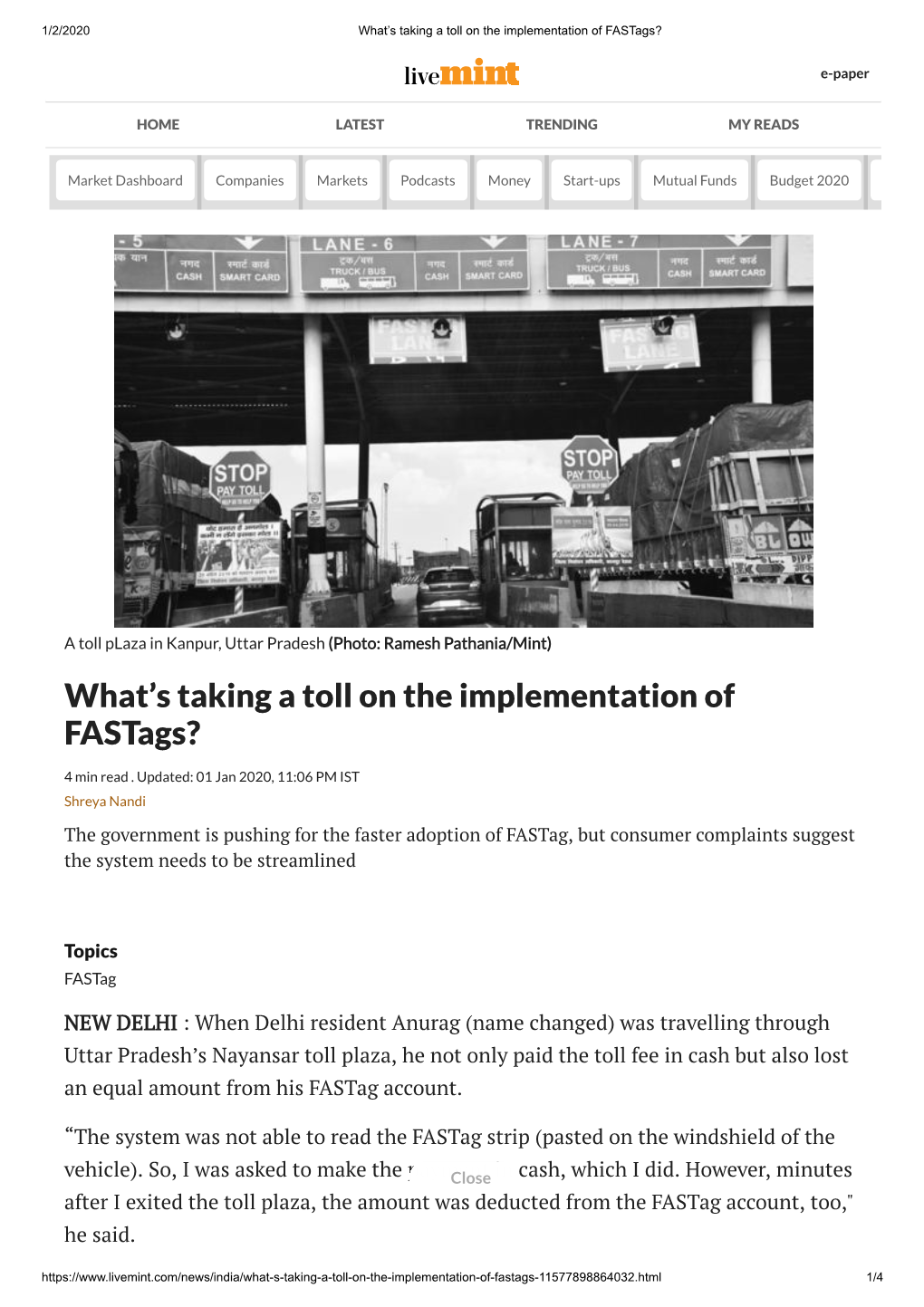 What's Taking a Toll on the Implementation of Fastags?