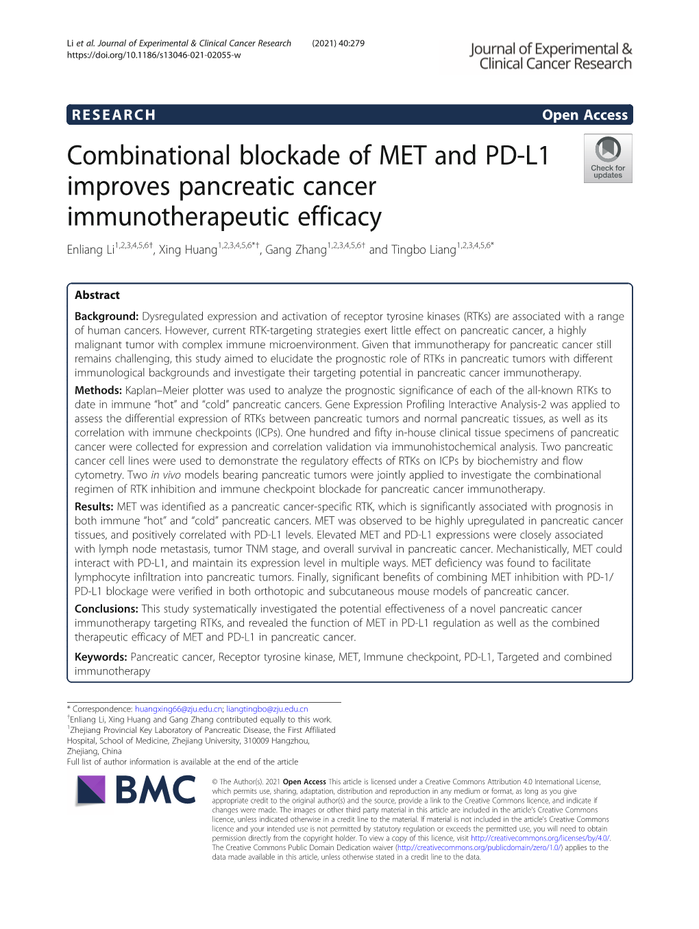 Combinational Blockade of MET and PD-L1 Improves Pancreatic Cancer