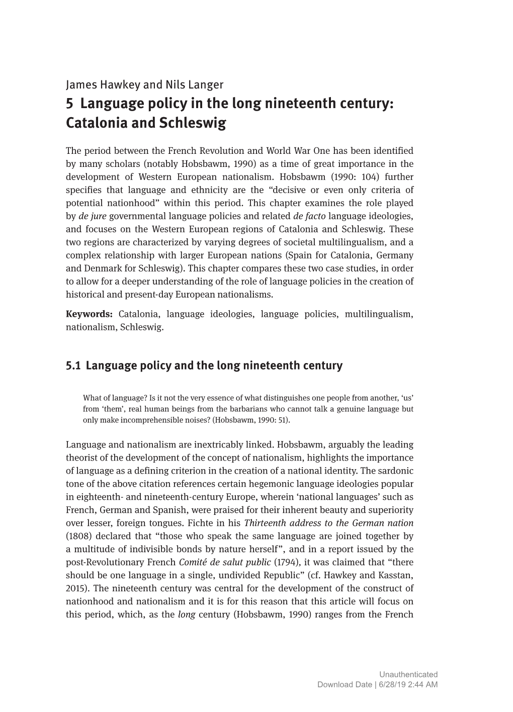 5 Language Policy in the Long Nineteenth Century: Catalonia and Schleswig