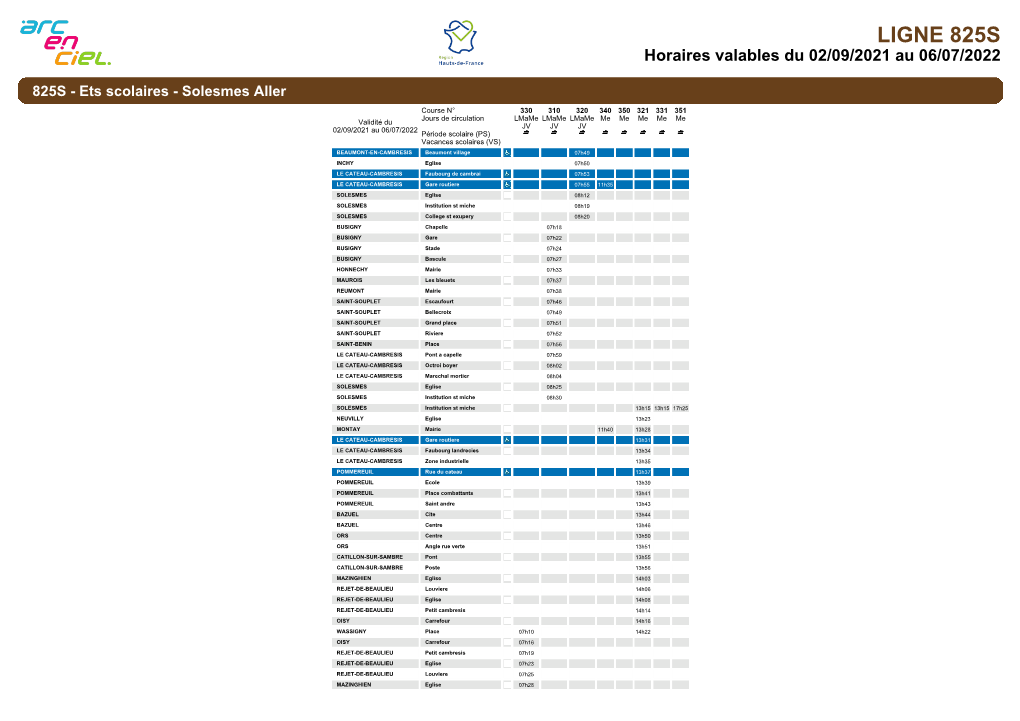 Horaires De La Ligne 825S