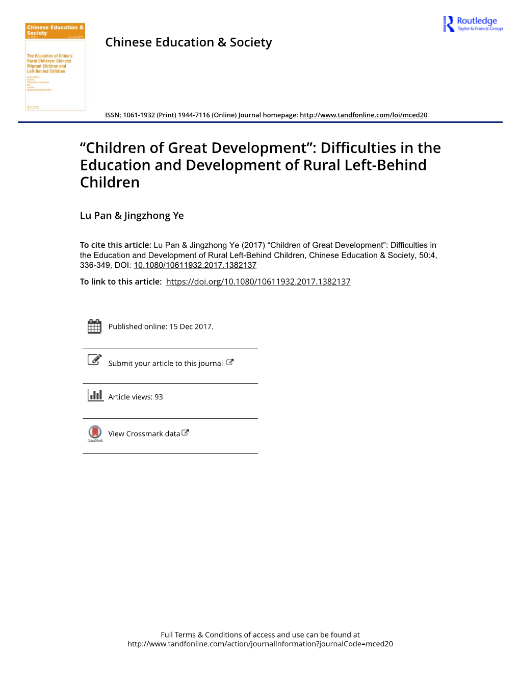 Difficulties in the Education and Development of Rural Left-Behind Children