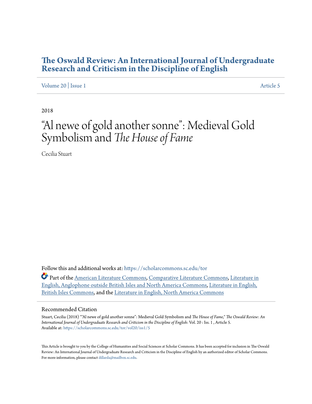 “Al Newe of Gold Another Sonne”: Medieval Gold Symbolism and &lt;I