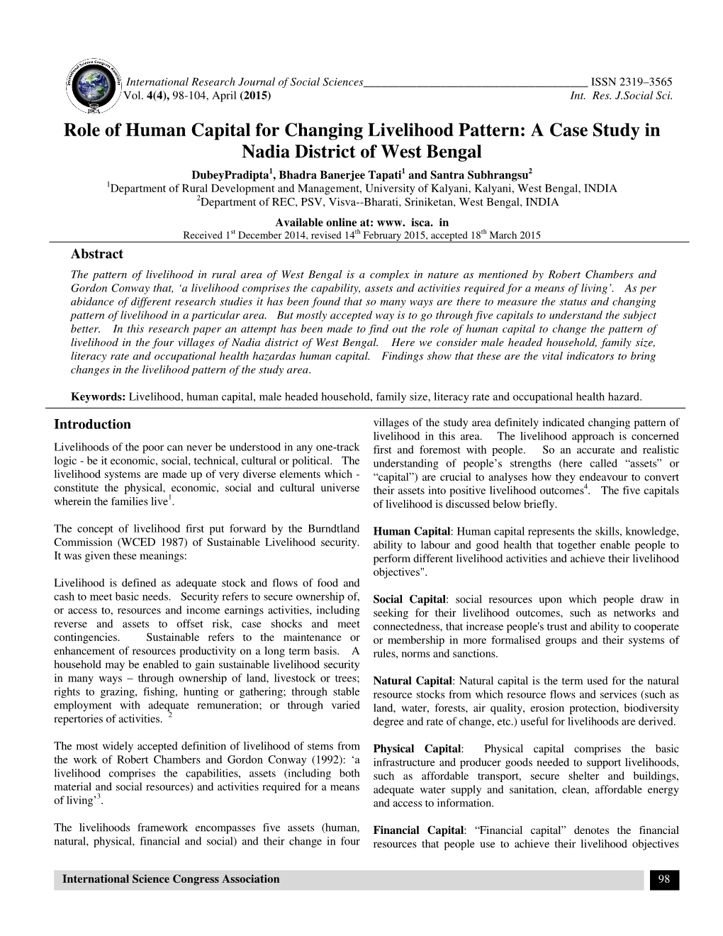 Role of Human Capital for Changing Livelihood Pattern: a Case Study In