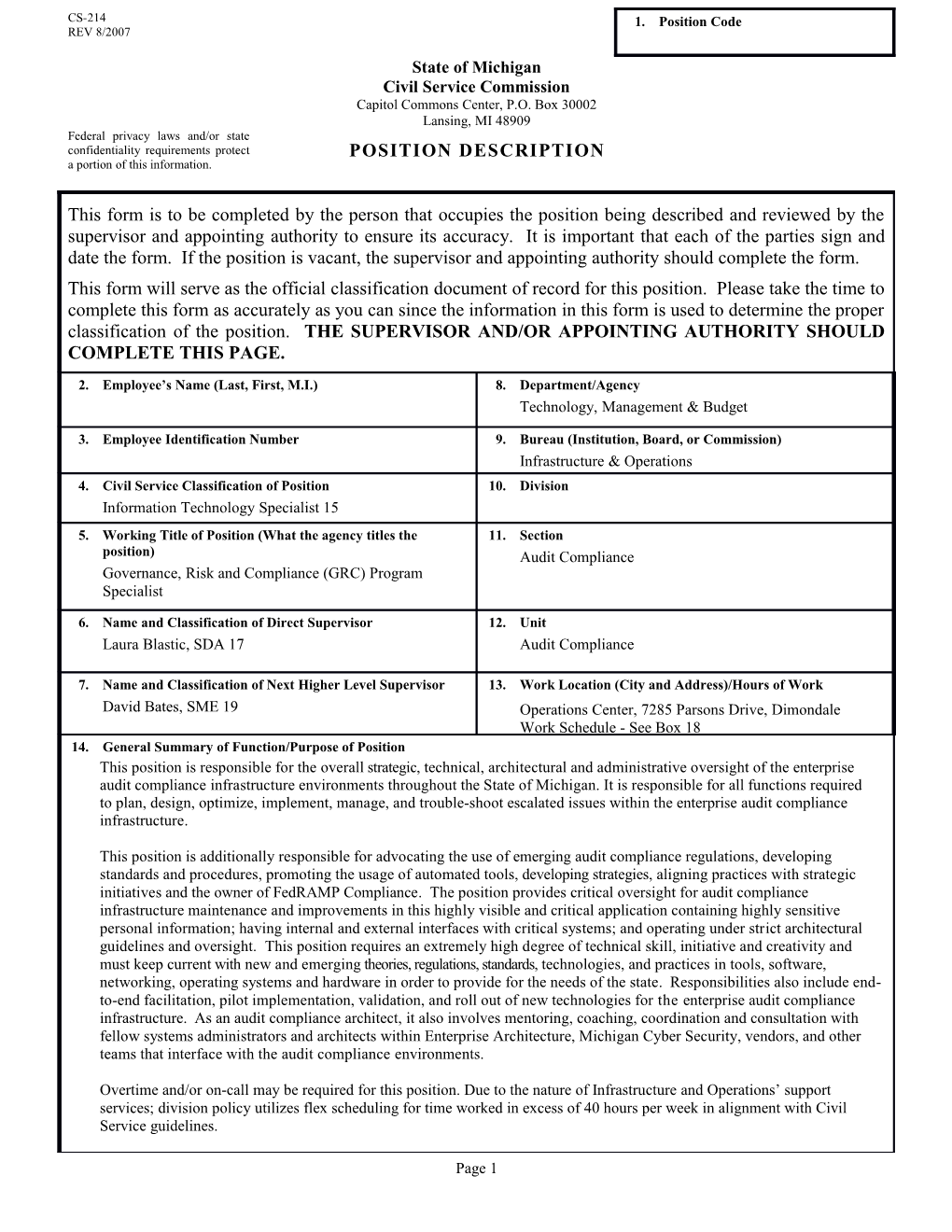 CS-214 Position Description Form s14