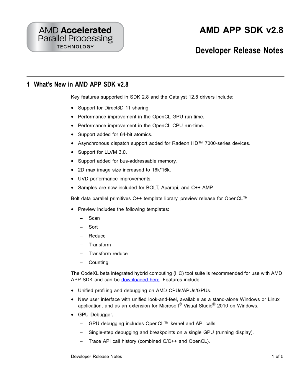 AMD APP SDK V2.8 Developer Release Notes