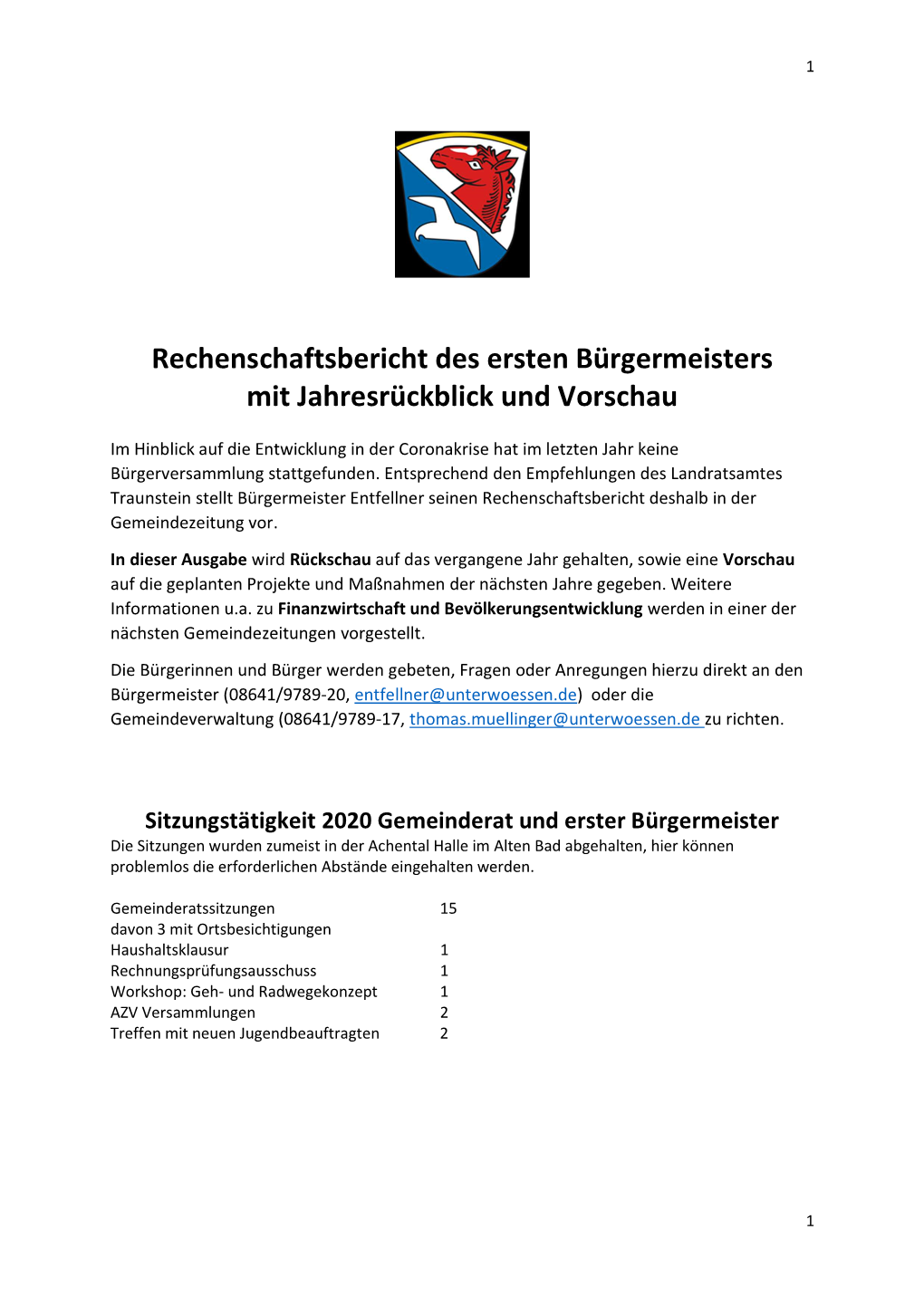 Rechenschaftsbericht Des Ersten Bürgermeisters Mit Jahresrückblick Und Vorschau