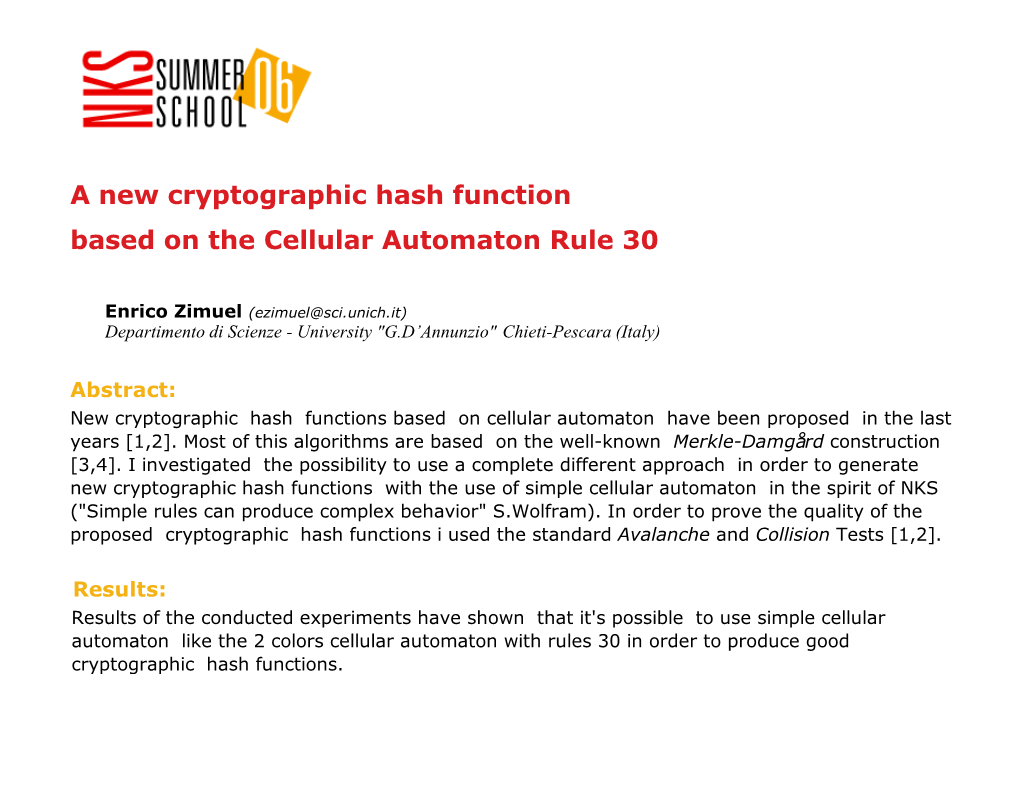 A New Cryptographic Hash Function Based on the Cellular Automaton Rule 30