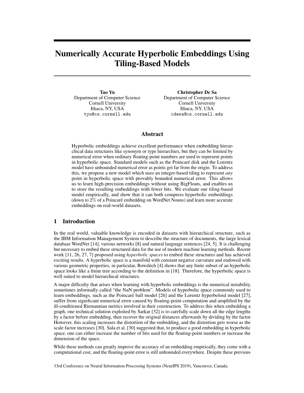 Numerically Accurate Hyperbolic Embeddings Using Tiling-Based Models