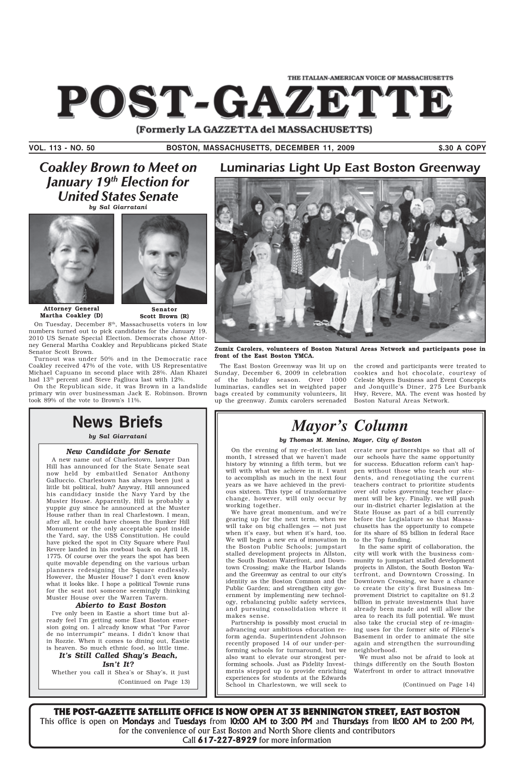 News Briefs Mayor’S Column by Sal Giarratani by Thomas M