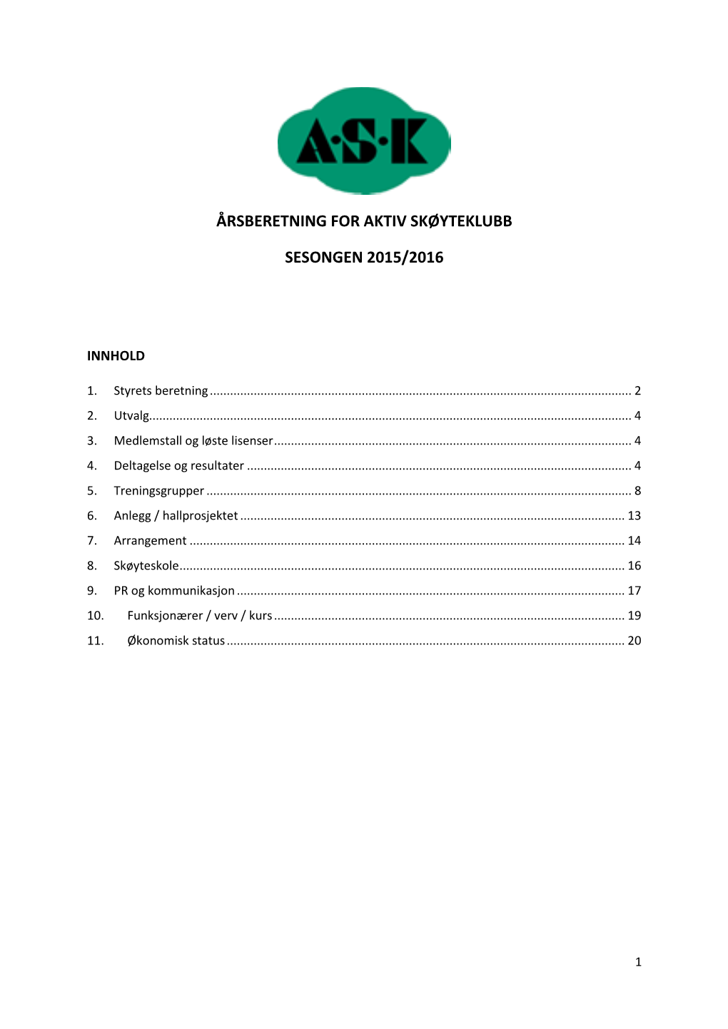 Årsberetning for Aktiv Skøyteklubb Sesongen 2015