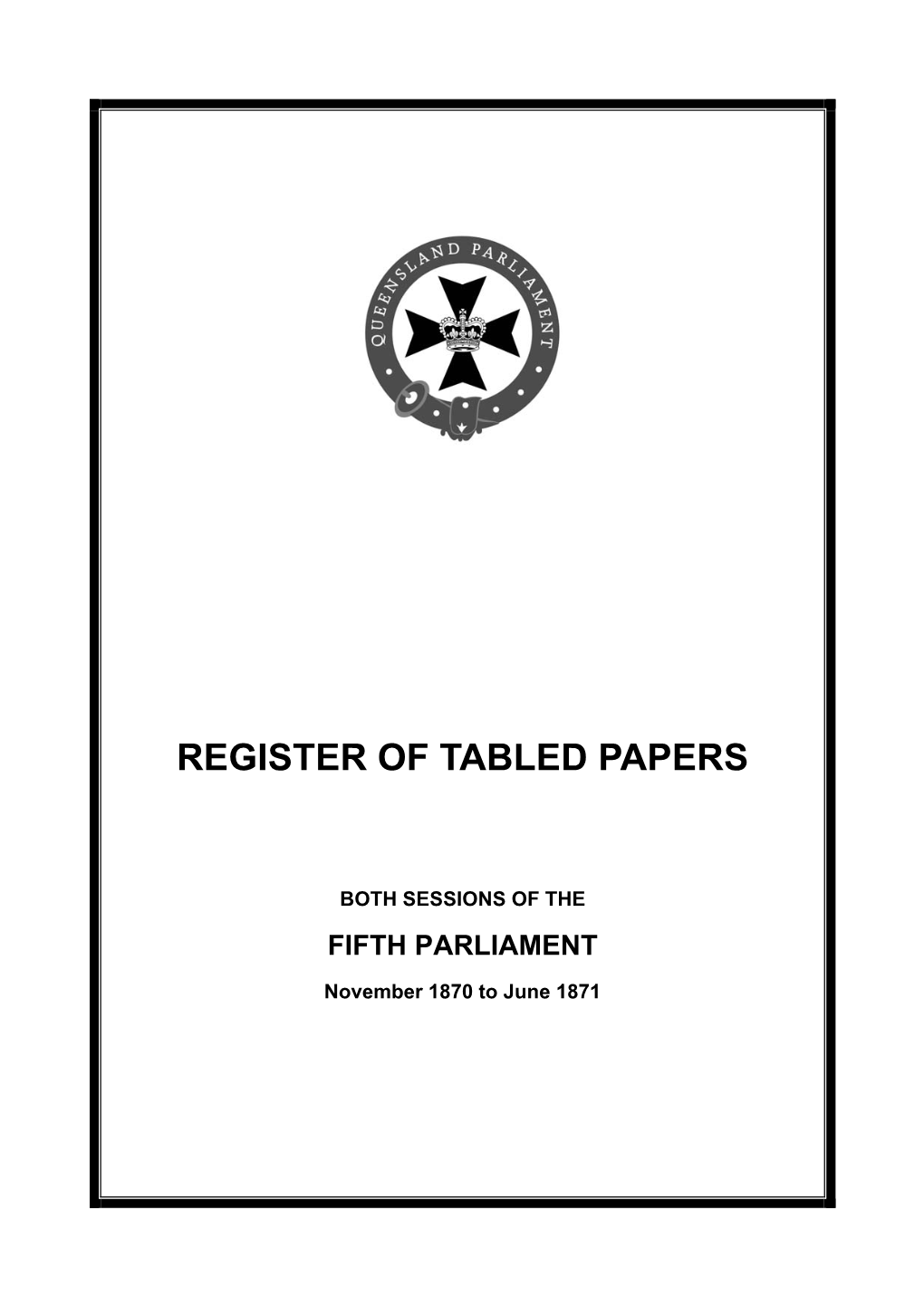 Register of Tabled Papers