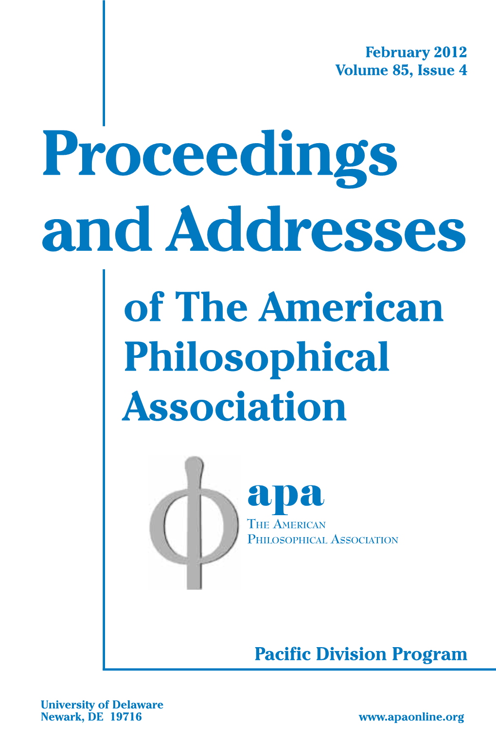 Proceedings and Addresses of the American Philosophical Association