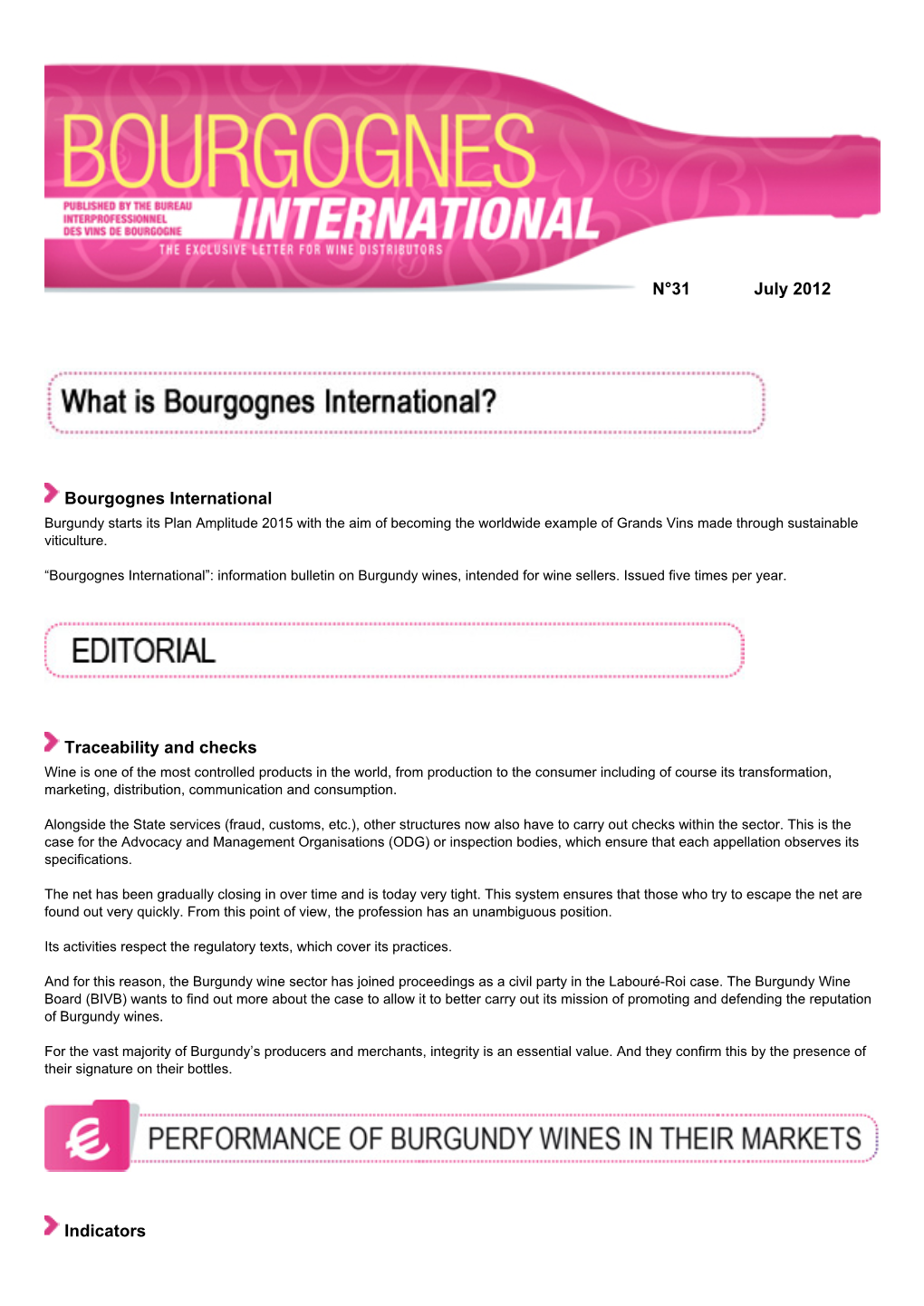 N°31 July 2012 Bourgognes International Traceability And