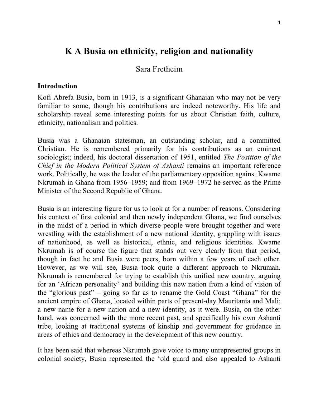 K a Busia on Ethnicity, Religion and Nationality