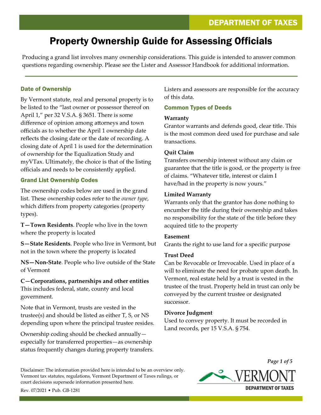 Property Ownership Guide for Assessing Officials