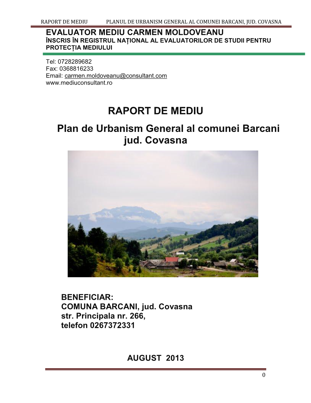 RAPORT DE MEDIU Plan De Urbanism General Al Comunei Barcani